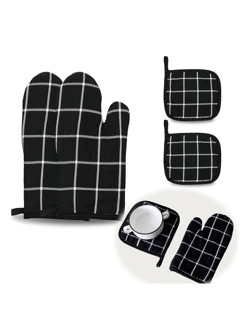 Microwave Glove Kit, 4-Pcs Kitchen Heat Resistant Oven Mitts and Pot Holders Set for Cooking/Baking/Grilling - Protect Your Hands with Comfort Durable Oven Gloves and Potholders