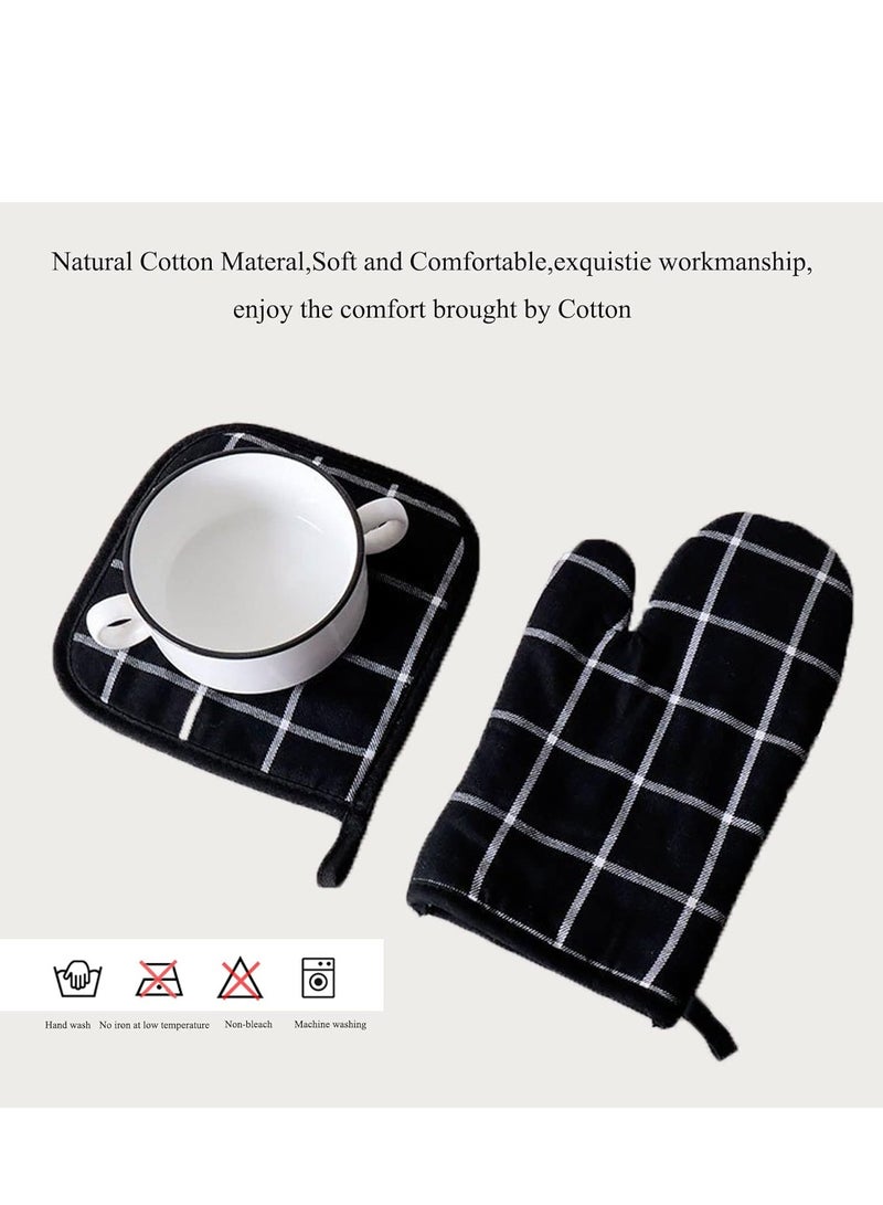 Microwave Glove Kit, 4-Pcs Kitchen Heat Resistant Oven Mitts and Pot Holders Set for Cooking/Baking/Grilling - Protect Your Hands with Comfort Durable Oven Gloves and Potholders