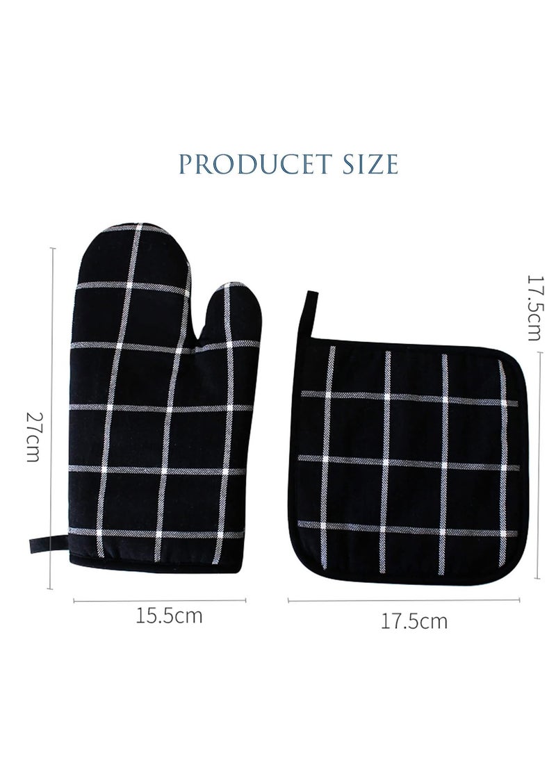 Microwave Glove Kit, 4-Pcs Kitchen Heat Resistant Oven Mitts and Pot Holders Set for Cooking/Baking/Grilling - Protect Your Hands with Comfort Durable Oven Gloves and Potholders
