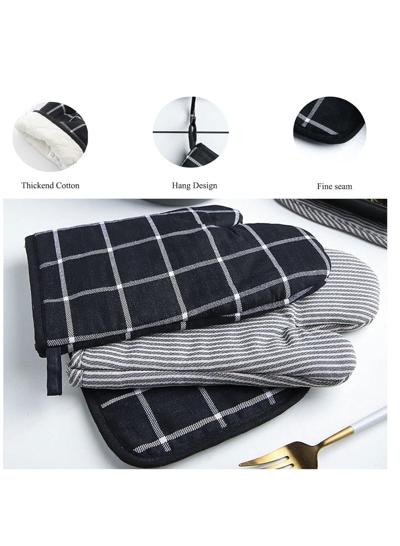 Microwave Glove Kit, 4-Pcs Kitchen Heat Resistant Oven Mitts and Pot Holders Set for Cooking/Baking/Grilling - Protect Your Hands with Comfort Durable Oven Gloves and Potholders