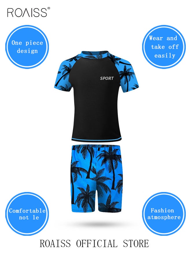 2 Piece Boys Swimsuit Swimming Trunks Set Toddler Kids Training Quick Dry Swimwear Children Short Sleeves Clothing Beachwear Split Bathing Suit for Summer