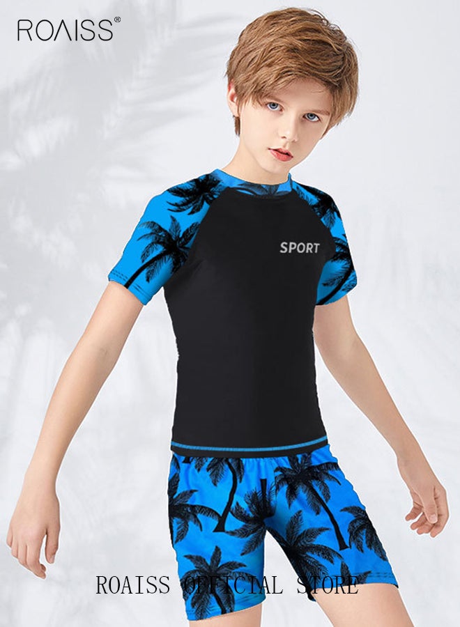 2 Piece Boys Swimsuit Swimming Trunks Set Toddler Kids Training Quick Dry Swimwear Children Short Sleeves Clothing Beachwear Split Bathing Suit for Summer