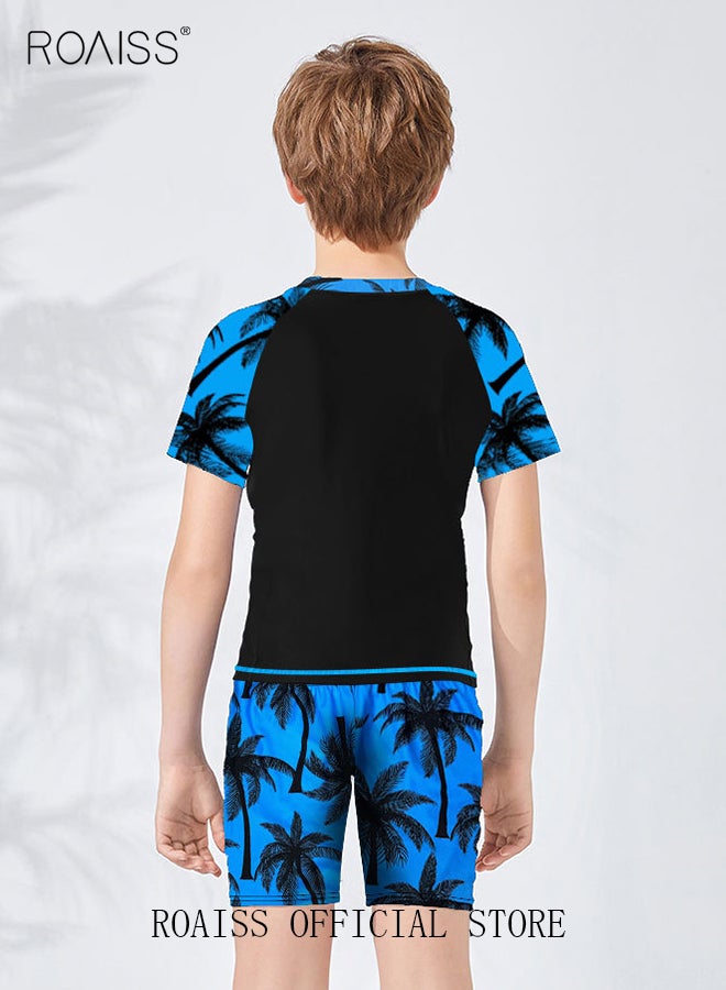 2 Piece Boys Swimsuit Swimming Trunks Set Toddler Kids Training Quick Dry Swimwear Children Short Sleeves Clothing Beachwear Split Bathing Suit for Summer