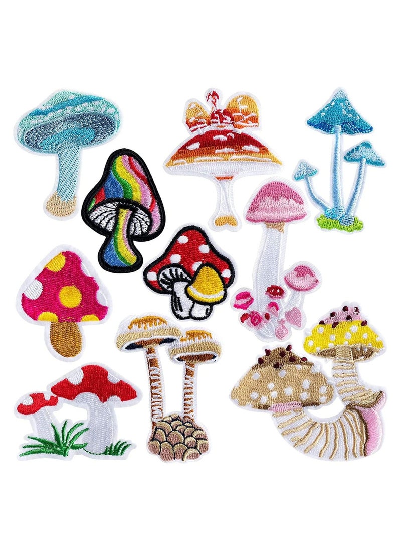 Mushroom Patches Iron on for Clothing, Mini Mushroom Stickers Nature Patches Suitable for Clothes Dress Hat Pants Shoes Curtain, DIY Mushroom Embroidery Patch Sewing Craft Decoration 10Pcs