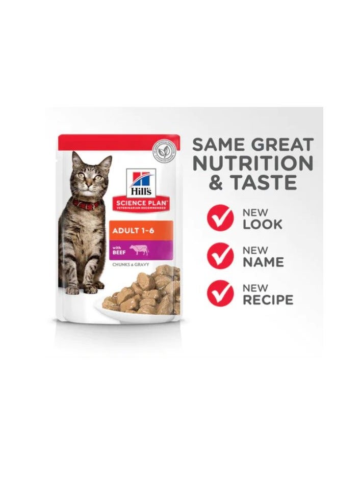 Hill's Science Plan Adult Wet Cat Food Beef  Pouches 85g x 12