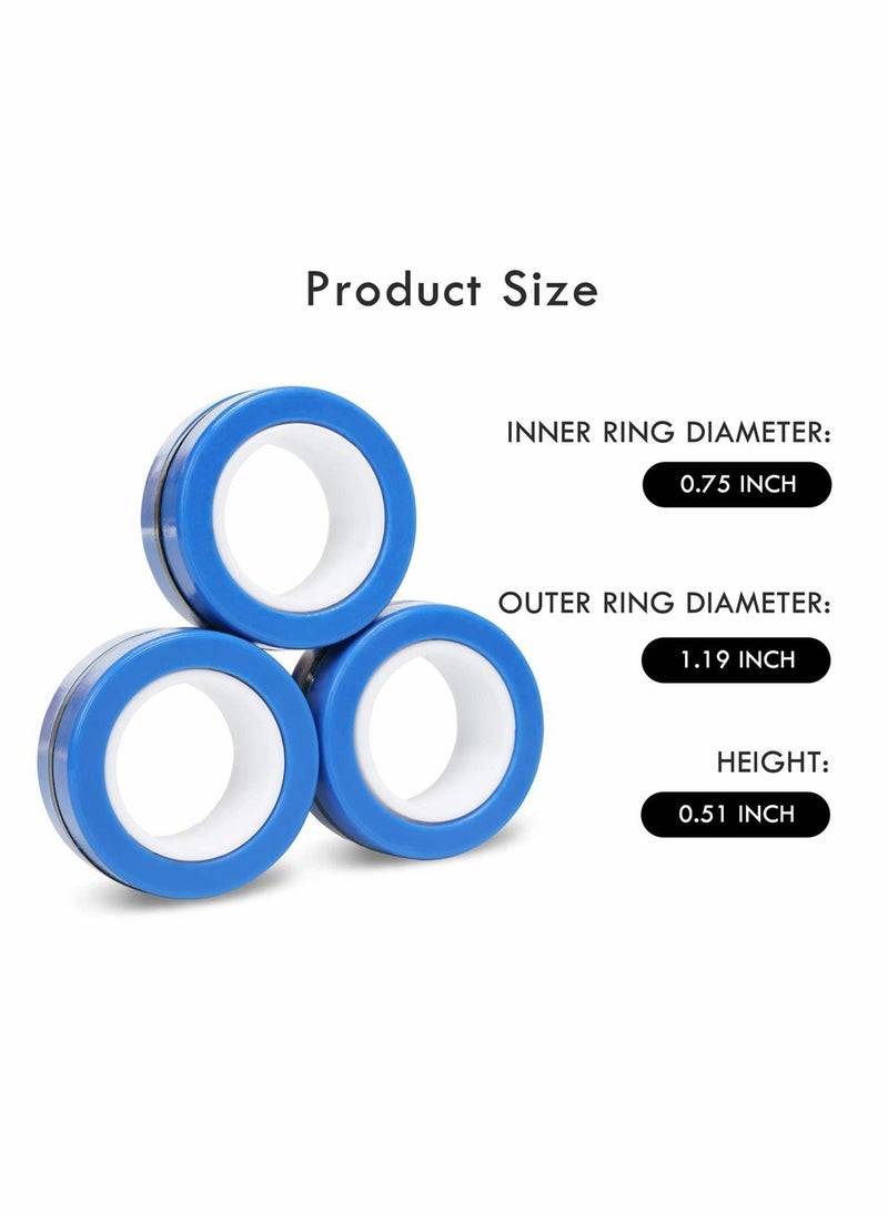 Fingears Magnetic Rings, 6 Pcs Decompression Finger Fidget Toys, Magnetic Rings Fidget Toys for Adults Kids Finger Therapy Anxiety and Relief Work Stress ( Blue )