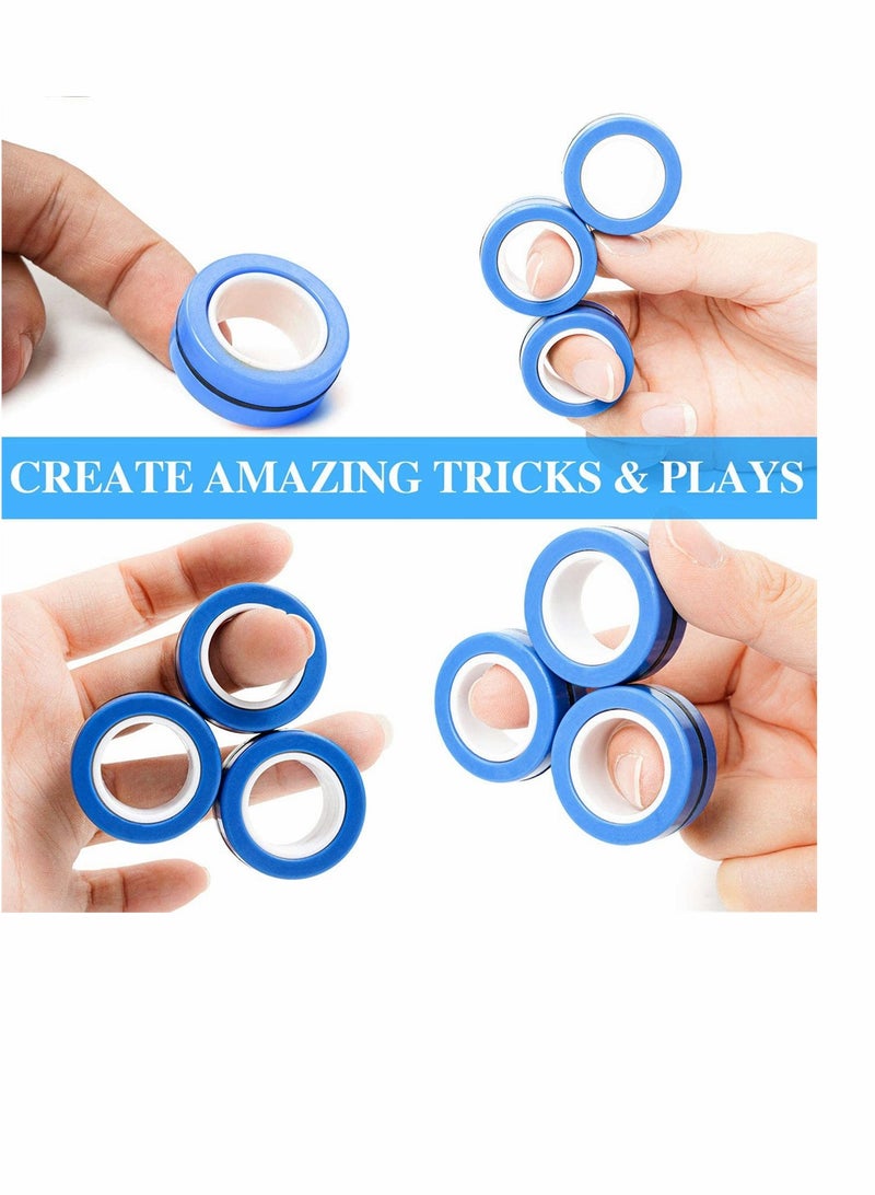 Fingears Magnetic Rings, 6 Pcs Decompression Finger Fidget Toys, Magnetic Rings Fidget Toys for Adults Kids Finger Therapy Anxiety and Relief Work Stress ( Blue )