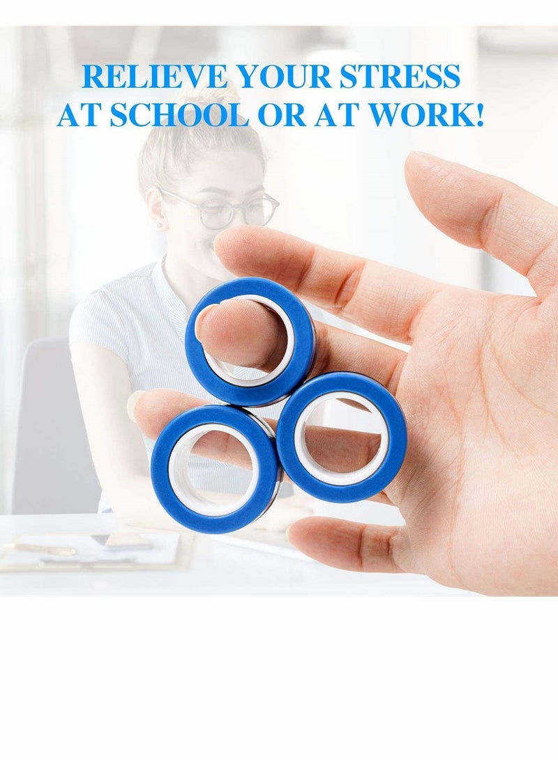 Fingears Magnetic Rings, 6 Pcs Decompression Finger Fidget Toys, Magnetic Rings Fidget Toys for Adults Kids Finger Therapy Anxiety and Relief Work Stress ( Blue )