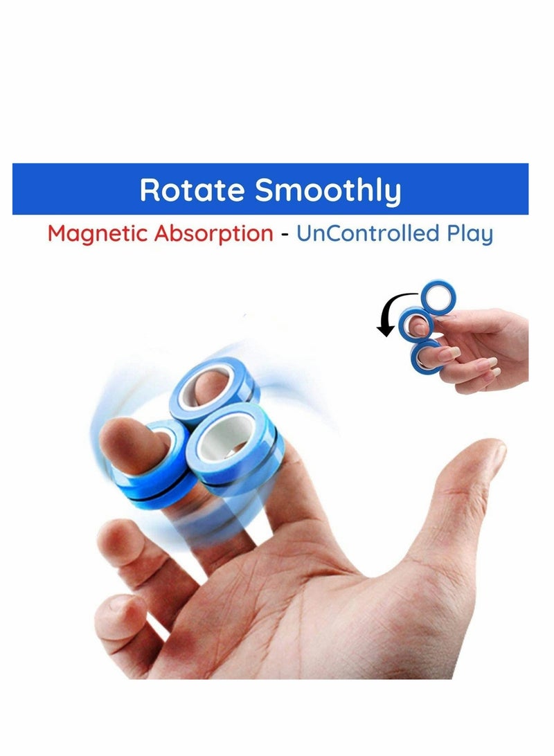 Fingears Magnetic Rings, 6 Pcs Decompression Finger Fidget Toys, Magnetic Rings Fidget Toys for Adults Kids Finger Therapy Anxiety and Relief Work Stress ( Blue )