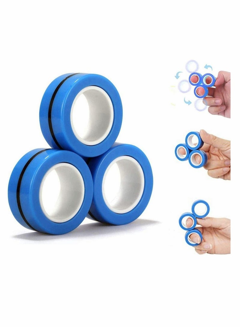 Fingears Magnetic Rings, 6 Pcs Decompression Finger Fidget Toys, Magnetic Rings Fidget Toys for Adults Kids Finger Therapy Anxiety and Relief Work Stress ( Blue )