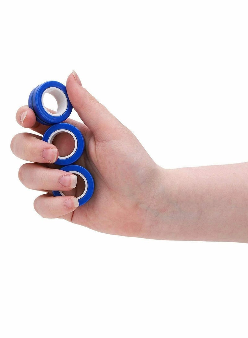 Fingears Magnetic Rings, 6 Pcs Decompression Finger Fidget Toys, Magnetic Rings Fidget Toys for Adults Kids Finger Therapy Anxiety and Relief Work Stress ( Blue )