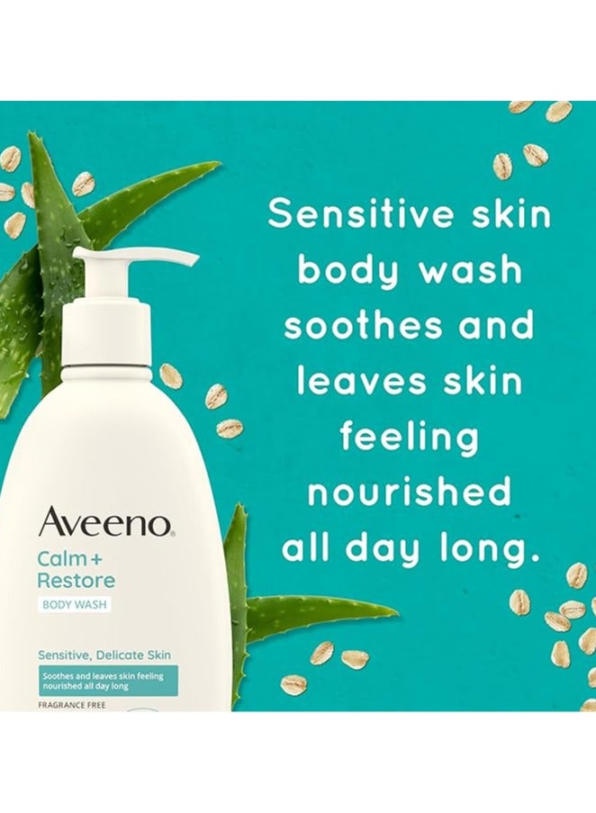 Aveeno Calm +Restore Body Wash for Sensitive and Delicate Skin, Fragrance Free,18 Fl oz (532mL)