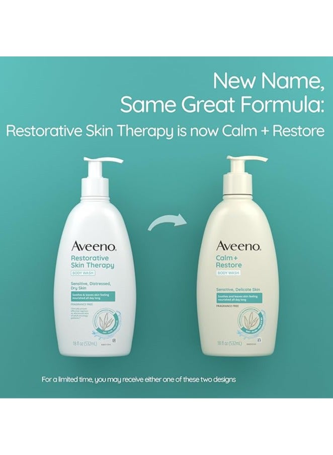 Aveeno Calm +Restore Body Wash for Sensitive and Delicate Skin, Fragrance Free,18 Fl oz (532mL)