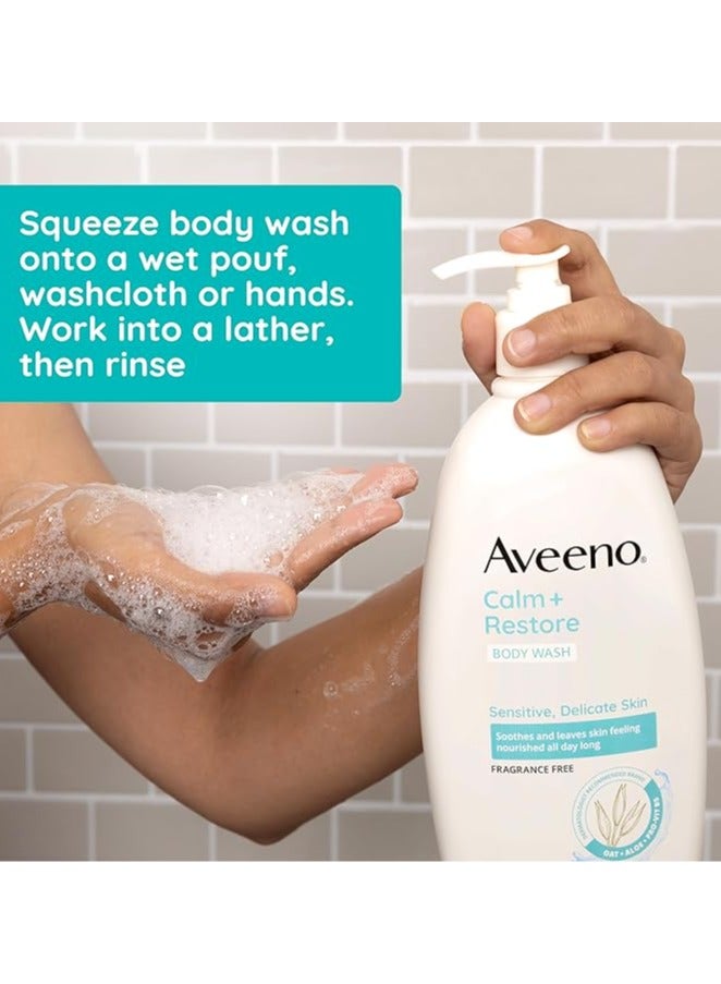 Aveeno Calm +Restore Body Wash for Sensitive and Delicate Skin, Fragrance Free,18 Fl oz (532mL)