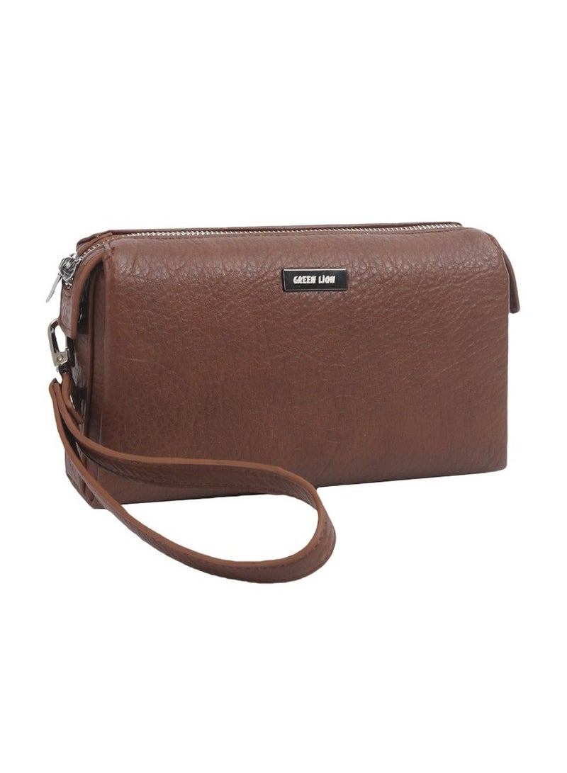 Marly Clutch Bag / Casual and Formal / Water Resistant / PU Leather / Fit for Accessories / Easy to Handle / Big Capacity / Multi Pockets / Delicate Texture - Brown