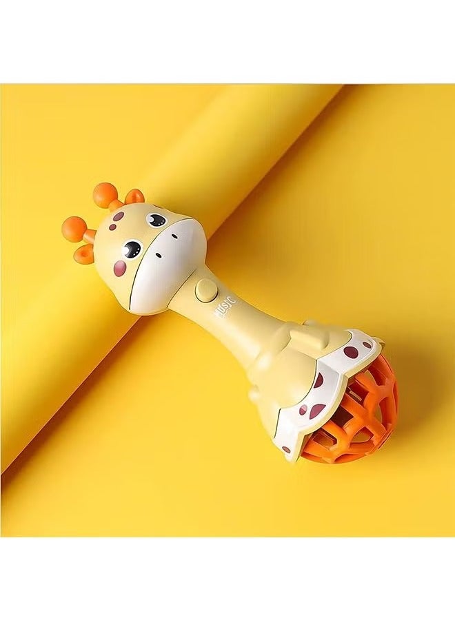Baby Rattles Teething Toys, Grab Shaker Rattle with Music and Lights, Soft Silicone Ears for Teething Sleep Soother Teething Toy for 0 3 6 912 Month Newborn Infant Baby (Blue+Yellow)