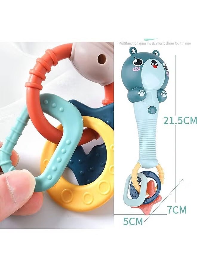Baby Rattles Teething Toys, Grab Shaker Rattle with Music and Lights, Soft Silicone Ears for Teething Sleep Soother Teething Toy for 0 3 6 912 Month Newborn Infant Baby (Blue+Yellow)