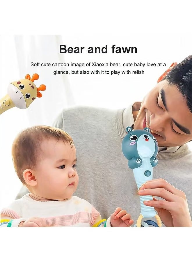 Baby Rattles Teething Toys, Grab Shaker Rattle with Music and Lights, Soft Silicone Ears for Teething Sleep Soother Teething Toy for 0 3 6 912 Month Newborn Infant Baby (Blue+Yellow)