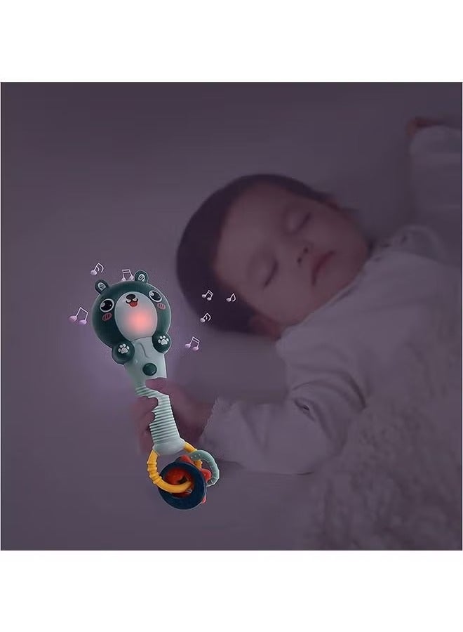Baby Rattles Teething Toys, Grab Shaker Rattle with Music and Lights, Soft Silicone Ears for Teething Sleep Soother Teething Toy for 0 3 6 912 Month Newborn Infant Baby (Blue+Yellow)