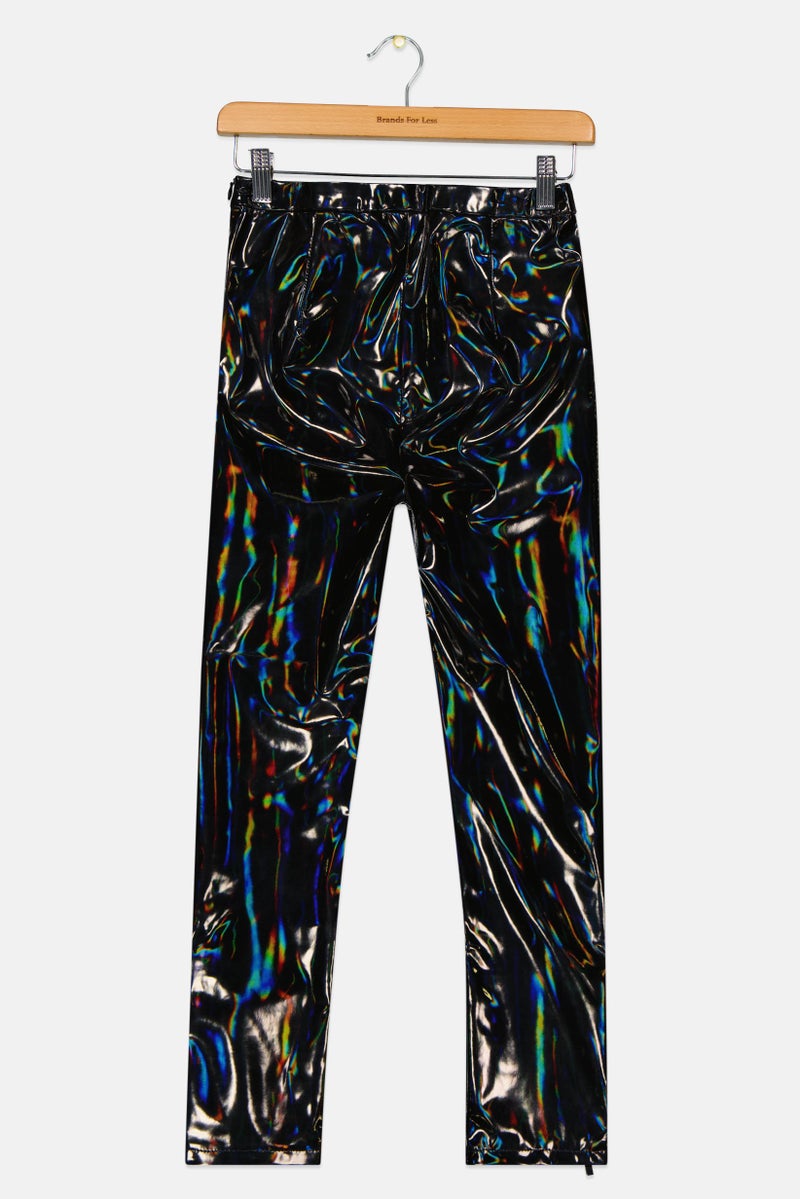 Kids Girl Glossy Patent Vinyl Pants, Black