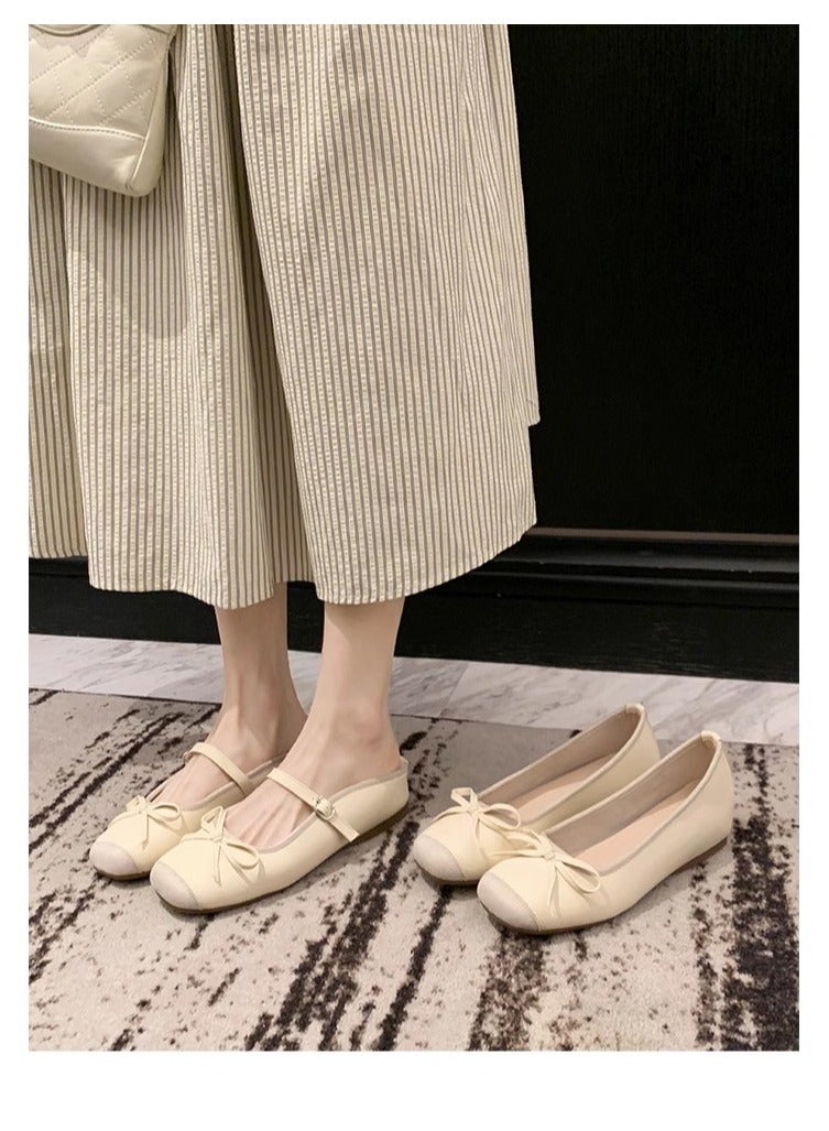 Women's New Higher Bow One Word Shallow Mouth Ballet Single Shoes