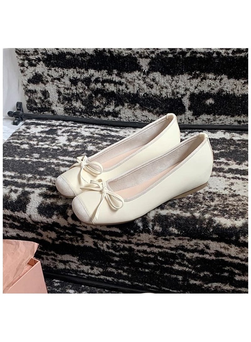 Women's New Higher Bow One Word Shallow Mouth Ballet Single Shoes