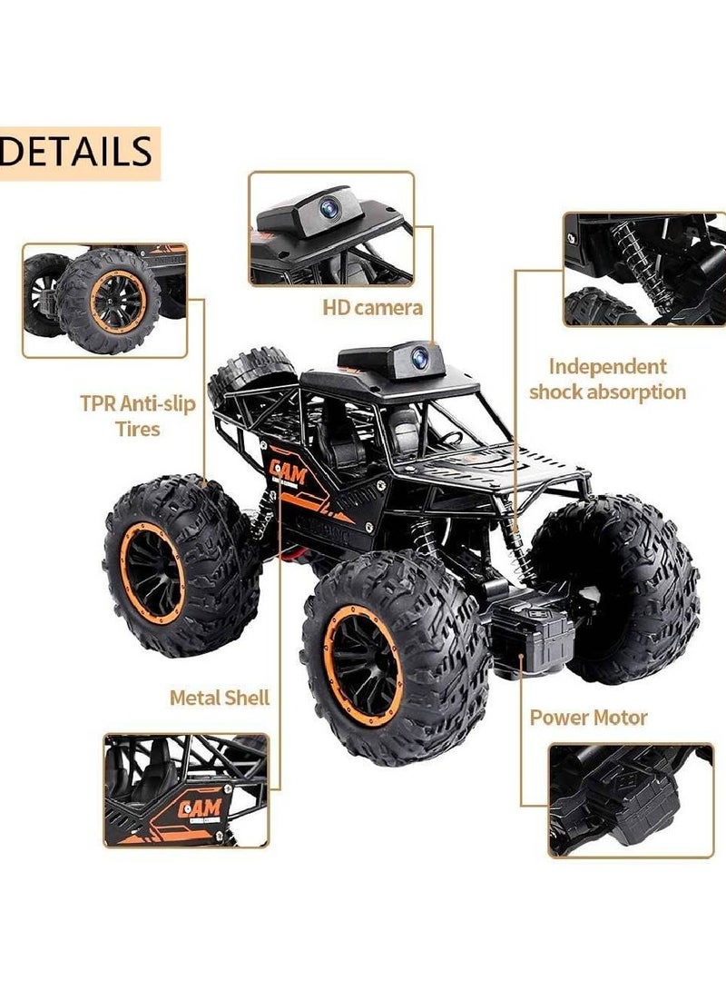 RC Car, 1:18 Remote Control Car with Camera, High Speed Alloy Off Road Truck Fast Racing Vehicle Electric Hobby Toy Car Gift for Boys Kids Teens Adults