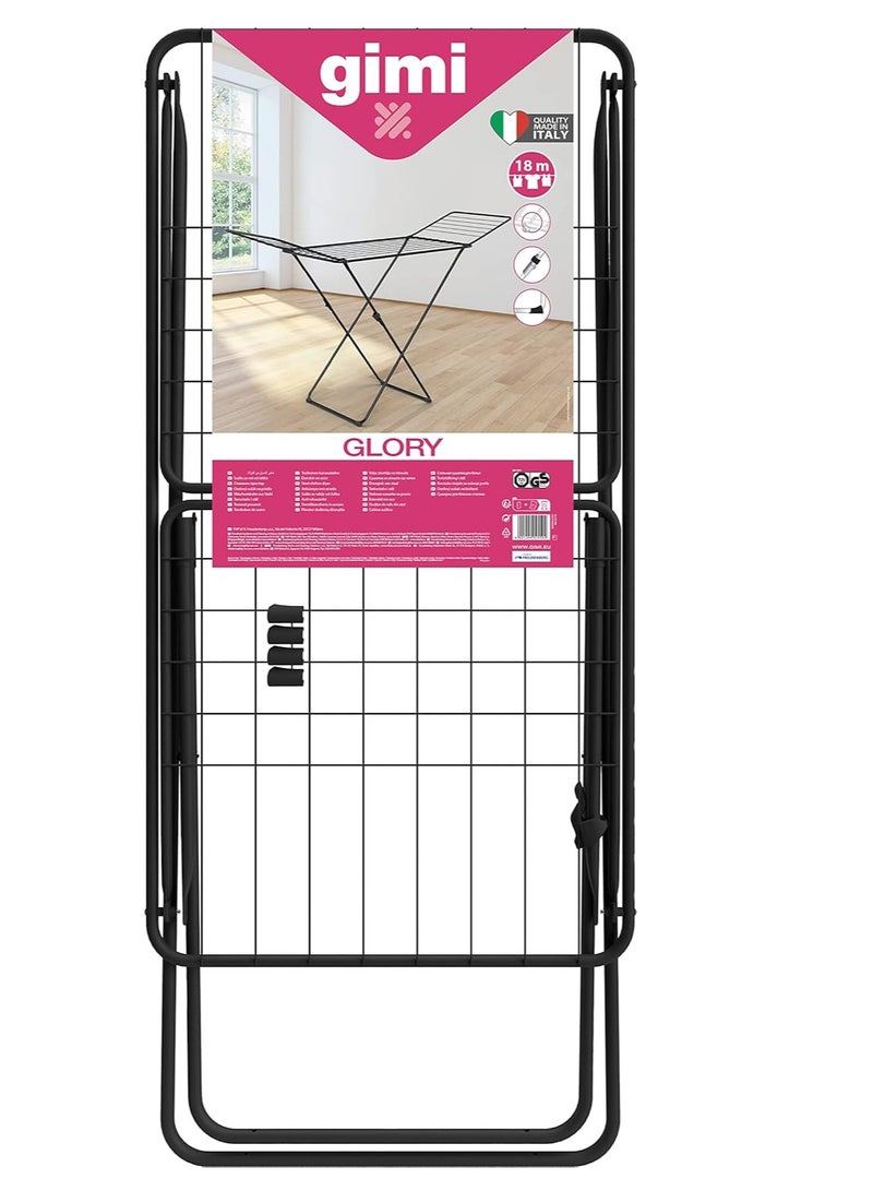 X-Leg Glory Foldable Metal Drying Rack with 18m Capacity and Wheels