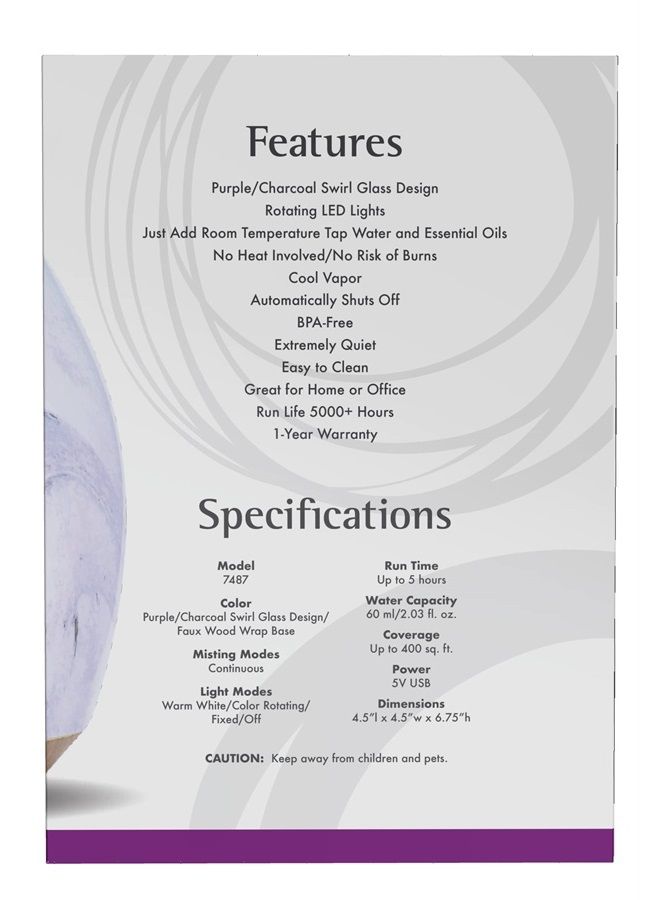 Essential Oils, Ultrasonic USB Glass Swirl Aromatherapy Oil Diffuser, Extremely Quiet, Heat Free and Easy to Clean, Color Changing LED Diffuser