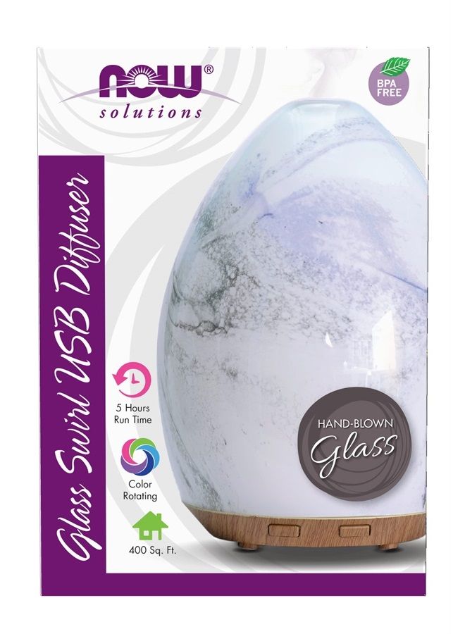 Essential Oils, Ultrasonic USB Glass Swirl Aromatherapy Oil Diffuser, Extremely Quiet, Heat Free and Easy to Clean, Color Changing LED Diffuser