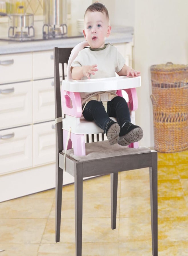 Fantastic-Kids-Toys Baby Dining Chair, 2-Level Height Adjustment, Can Be Used on Chair with 3-Point Safety Belt, Easily Foldable, Removable and Adjustable Tray, Ages 6 Months to 4 Years (Pink)