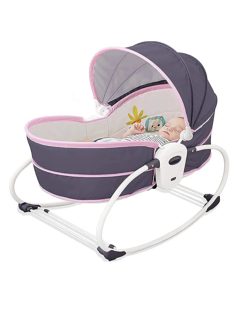 5 in 1 Baby comfortable electric bouncer chair baby rocking crib with toy bar & music vibration box 3 speed backrest adjustment can sit can lift basket for 0-3 years old babies