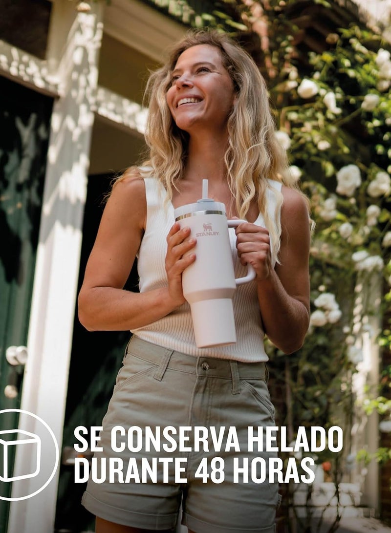 Stanley Quencher H2.0 FlowState Tumbler 40 OZ Rose Quartz Stainless Steel Vacuum Insulated with 3-Position Lid and Straw Perfect for Water Iced Tea Coffee On-the-Go Hydration Ideal Gift Stanley Cup