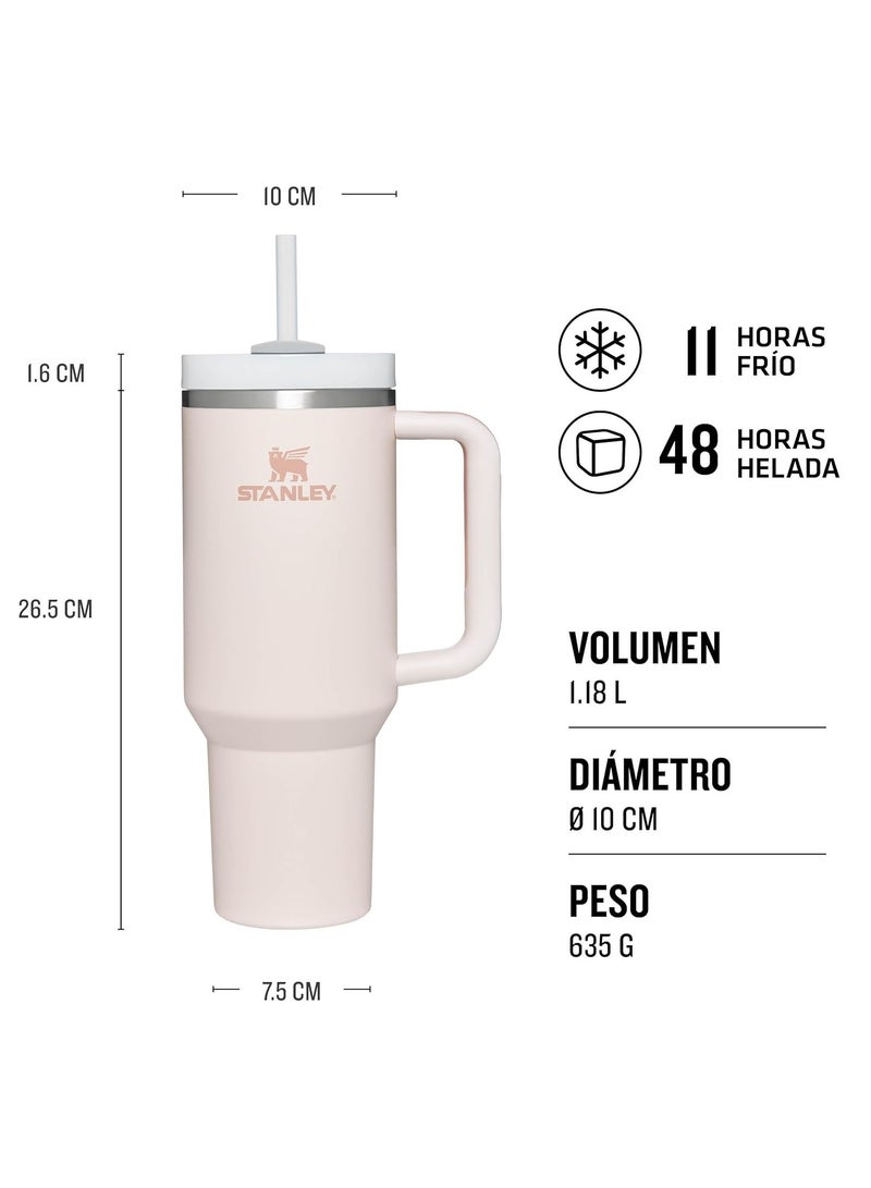 Stanley Quencher H2.0 FlowState Tumbler 40 OZ Rose Quartz Stainless Steel Vacuum Insulated with 3-Position Lid and Straw Perfect for Water Iced Tea Coffee On-the-Go Hydration Ideal Gift Stanley Cup