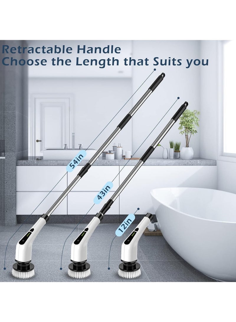 Bomves Cordless Electric Spin Scrubber, Electric Cleaning Brush with 8 Replacement Brush Heads, 90Mins Working Time, 3 Adjustable Handle, 2 Adjustable Speeds for Bathroom Kitchen Bathtub Glass Car