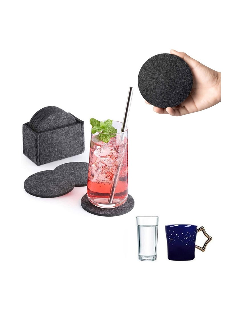 10 Pack Washable Round Felt Coasters Non Slip Double Sided Drink Mats with Holder Perfect for Hot and Cold Beverages