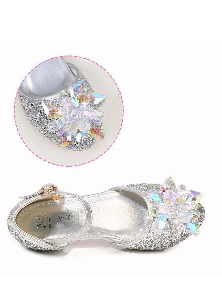 Girls Princess Leather Shoes for Kids Sandals Crystal Glitter Children High Heel Diamond Student Banquet Dance Show Shoes