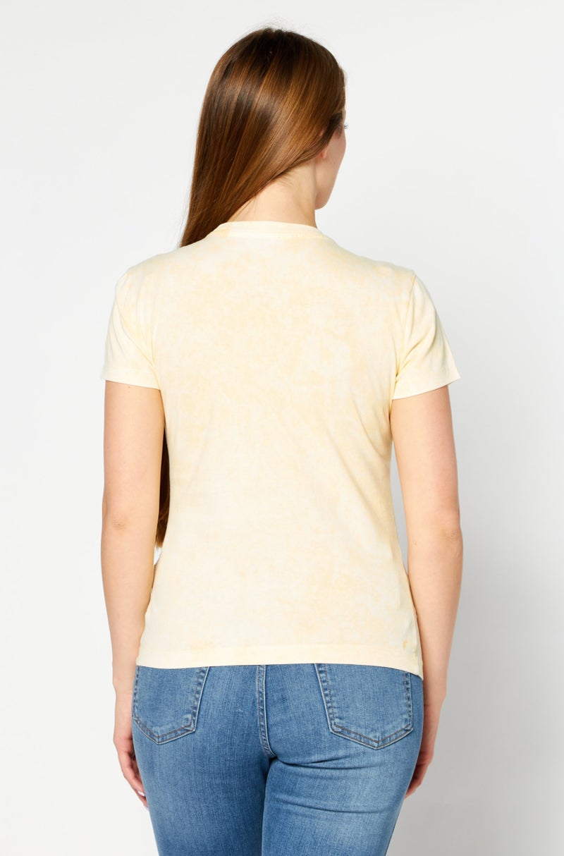 Women Crew Neck Short Sleeves Solid T-Shirt, Yellow