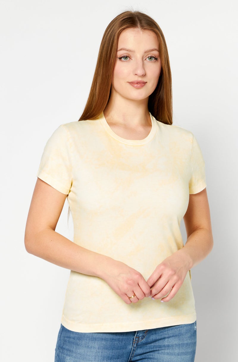 Women Crew Neck Short Sleeves Solid T-Shirt, Yellow