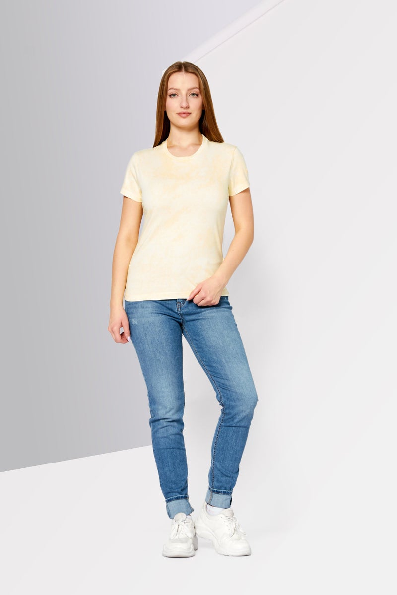 Women Crew Neck Short Sleeves Solid T-Shirt, Yellow