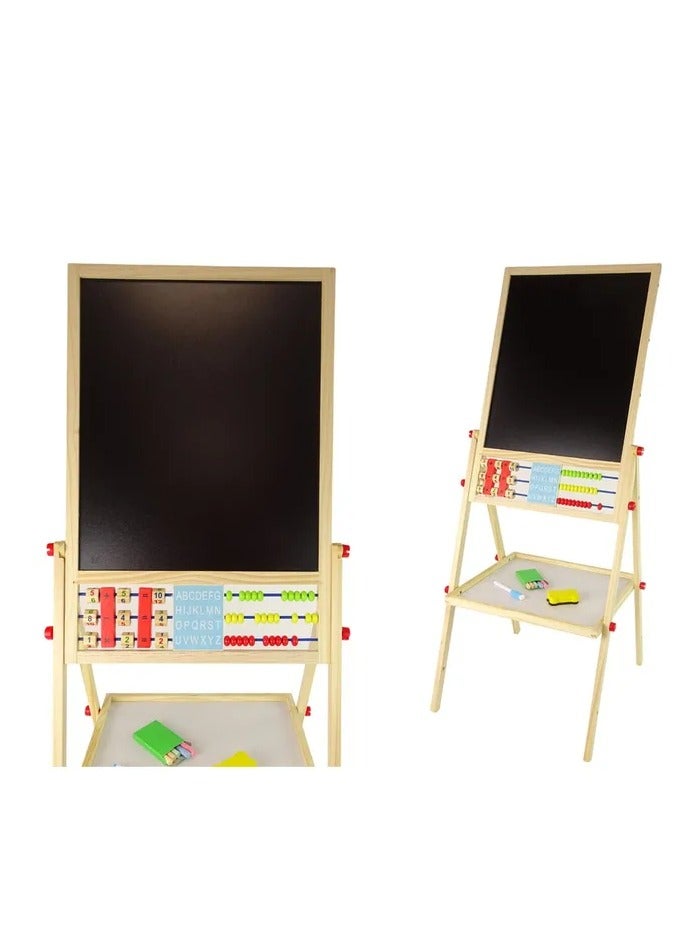 Wooden Art Easel for Kids, Kids Easel Double Sided Easel Standing, 4 in 1 White Board & Magnetic Drawing Board & Tabletop Easel, Dry Erase White Board & Paper Roll Paint Art Set for Kids