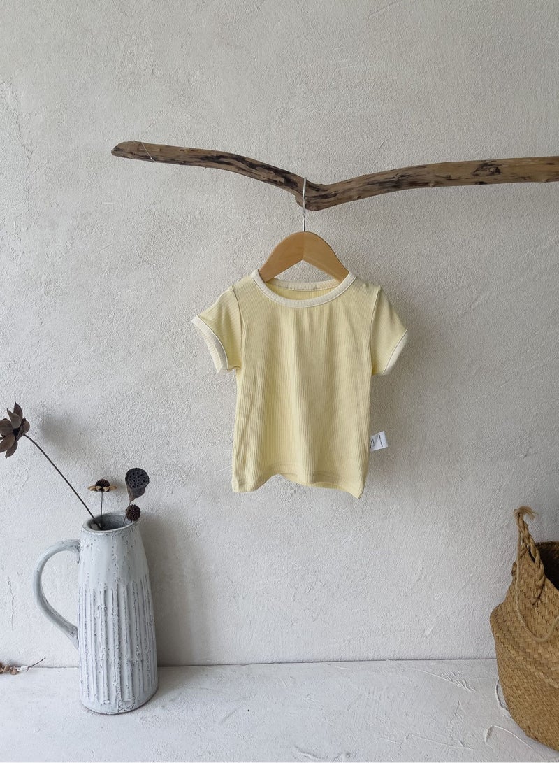 Baby Soft Breathable Cotton Short-Sleeved T-Shirt + Shorts Split Dark YellowTwo-Piece Set