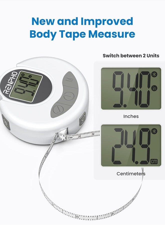 Smart Tape Measure, Bluetooth Digital Measuring Tape with Lock Hook & Retractable Function, Accurate Body Fat Measurement Device for Weight Loss, Muscle Gain, Fitness Bodybuilding, 60in /150cm