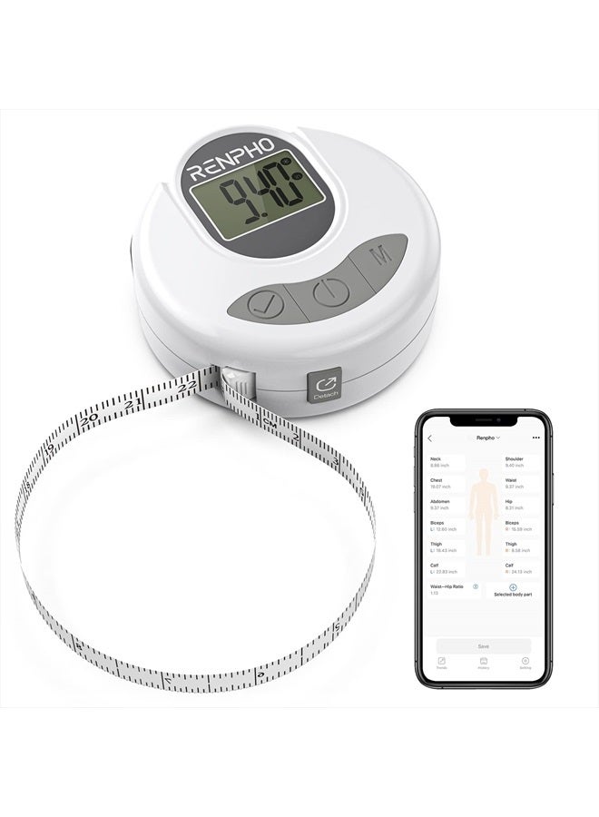 Smart Tape Measure, Bluetooth Digital Measuring Tape with Lock Hook & Retractable Function, Accurate Body Fat Measurement Device for Weight Loss, Muscle Gain, Fitness Bodybuilding, 60in /150cm