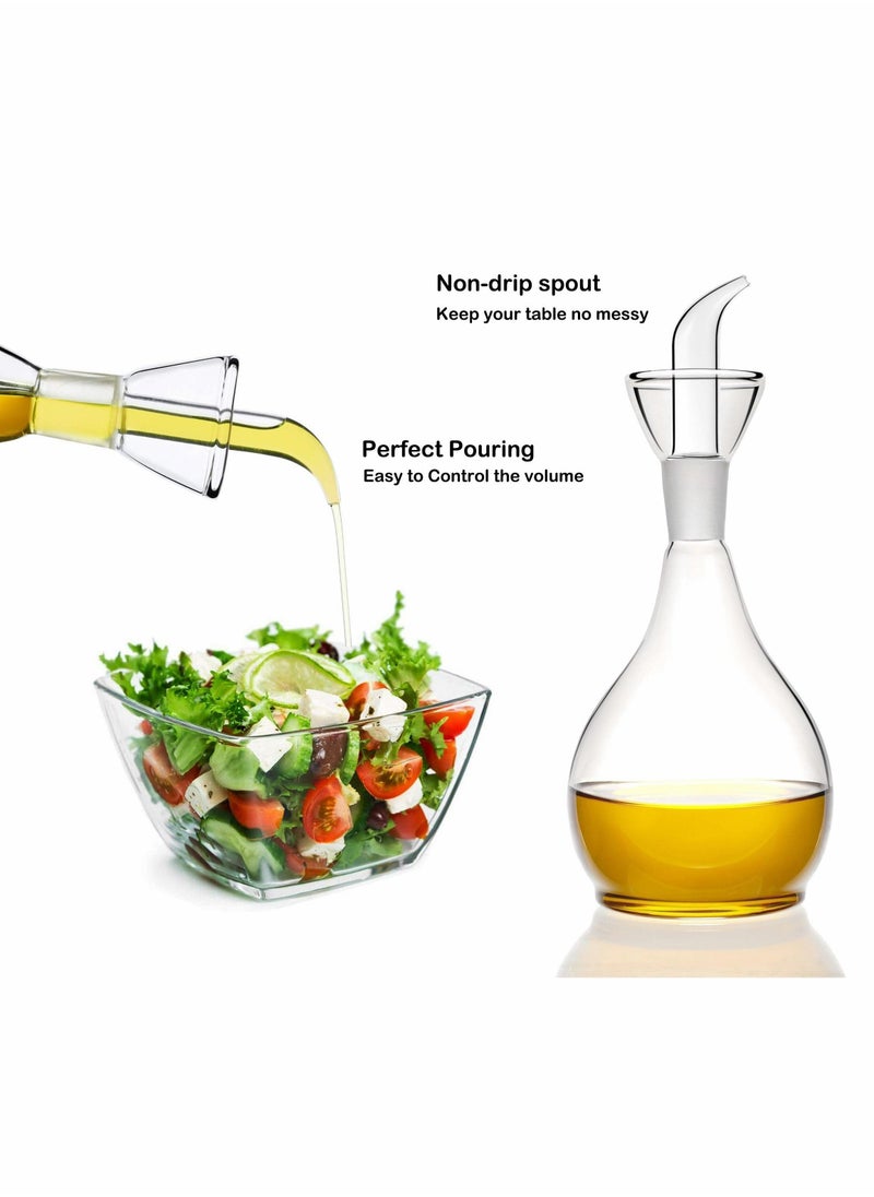 380ml Clear Glass Olive Oil Dispenser Bottle, Oil & Vinegar Cruet with Pourers, Glass Non-Drip Leak Proof No Mess, NO Funnel Needed