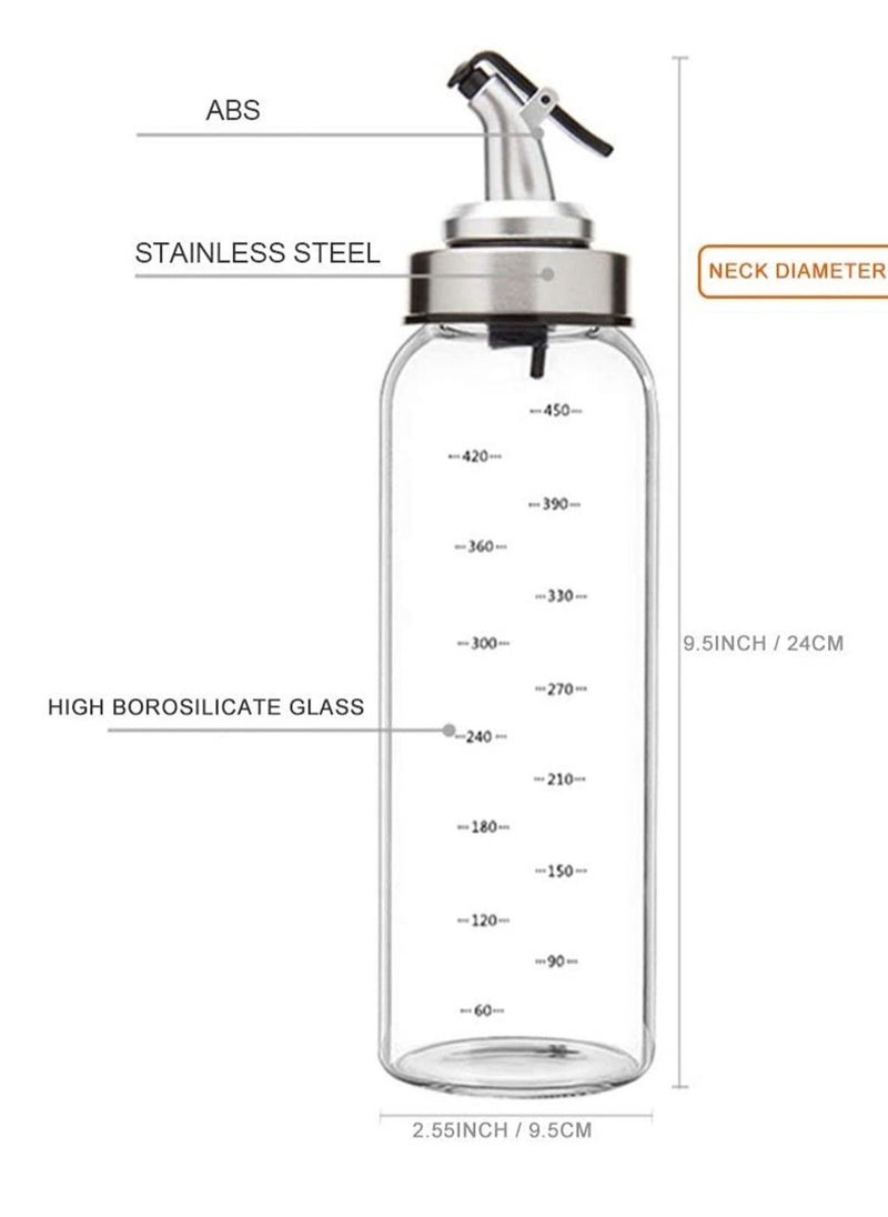 2 Pack Olive Oil Dispenser Bottle, 500ml Vinegar Dispensing Cruets With Dripless Capped Spout, No Drip, Liquid Condiment Container, Glass Decanter for Kitchen & BBQ with Degree Scale