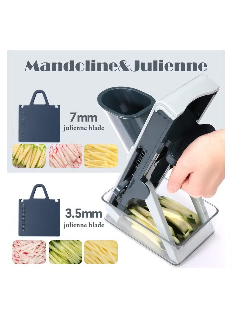 Mandoline Slicer for Kitchen, 4 IN 1 Safe Vegetable Chopper Adjustable Food Slicer Julienne Slicer Kitchen Gadget for Potato, Onion, Cucumber, Carrot, Meat (Blue)