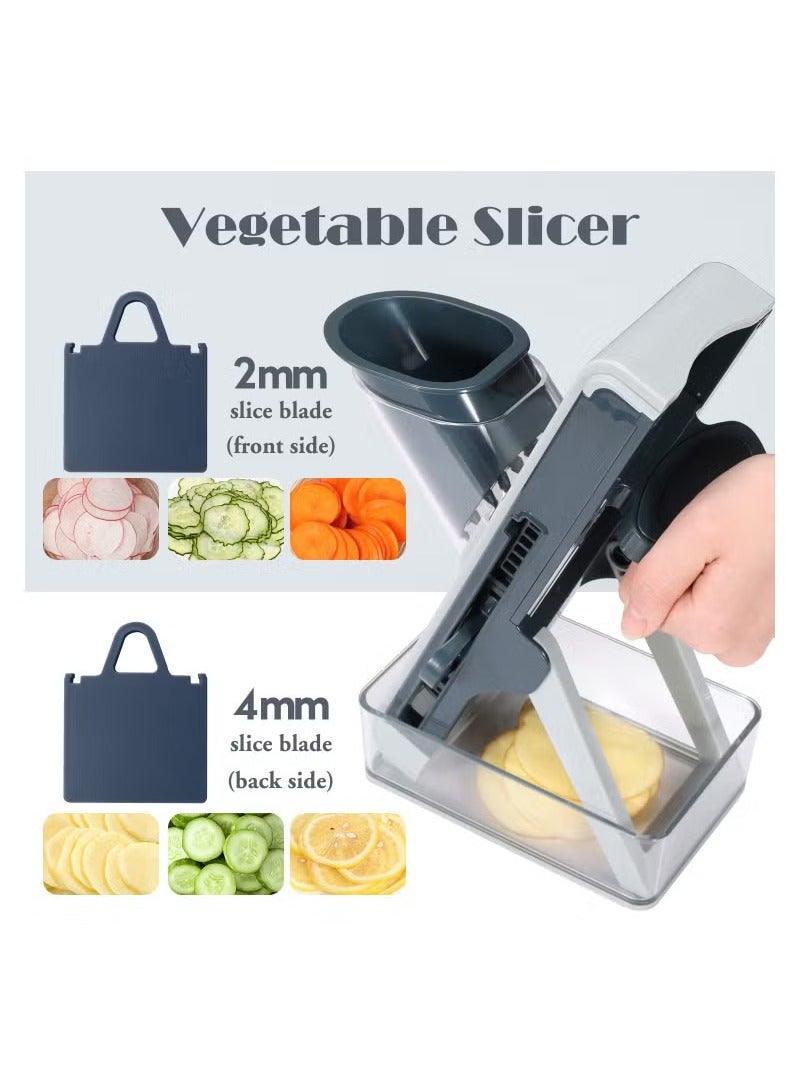 Mandoline Slicer for Kitchen, 4 IN 1 Safe Vegetable Chopper Adjustable Food Slicer Julienne Slicer Kitchen Gadget for Potato, Onion, Cucumber, Carrot, Meat (Blue)