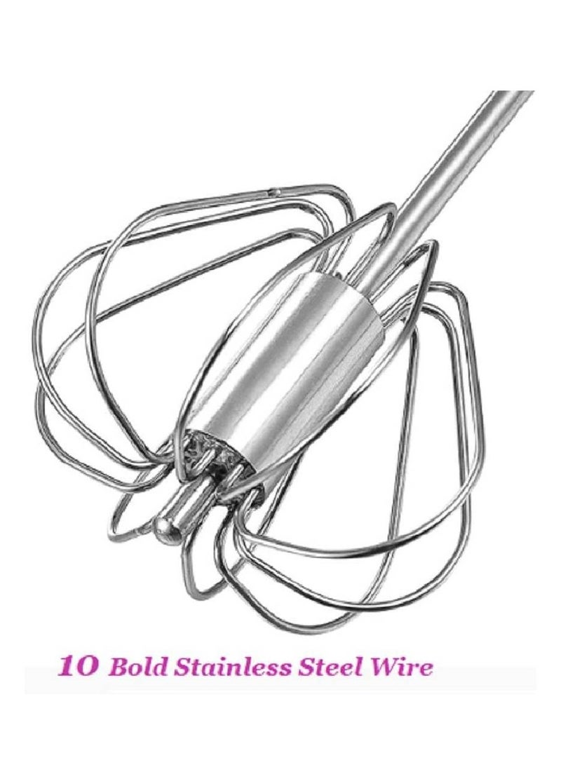 Stainless Steel Whisks, Hand Push Whisk Blender Semi-Automatic Whisk Mixer Egg Milk Beater Milk Frother Rotating Push Whisk Mixer for Blending, Whisking, Beating & Stirring (14 inches)