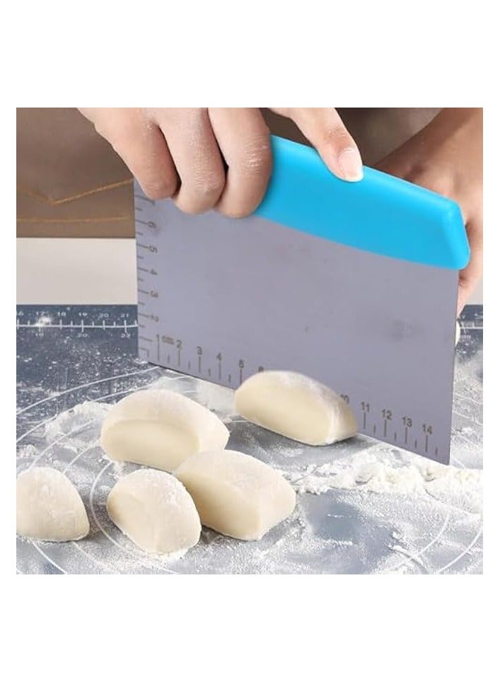 Stainless Steel Bench Scraper Dough Cutter Bread Pizza Pastry Cookie Cake Smoother with Measuring Scale Cutting Knife